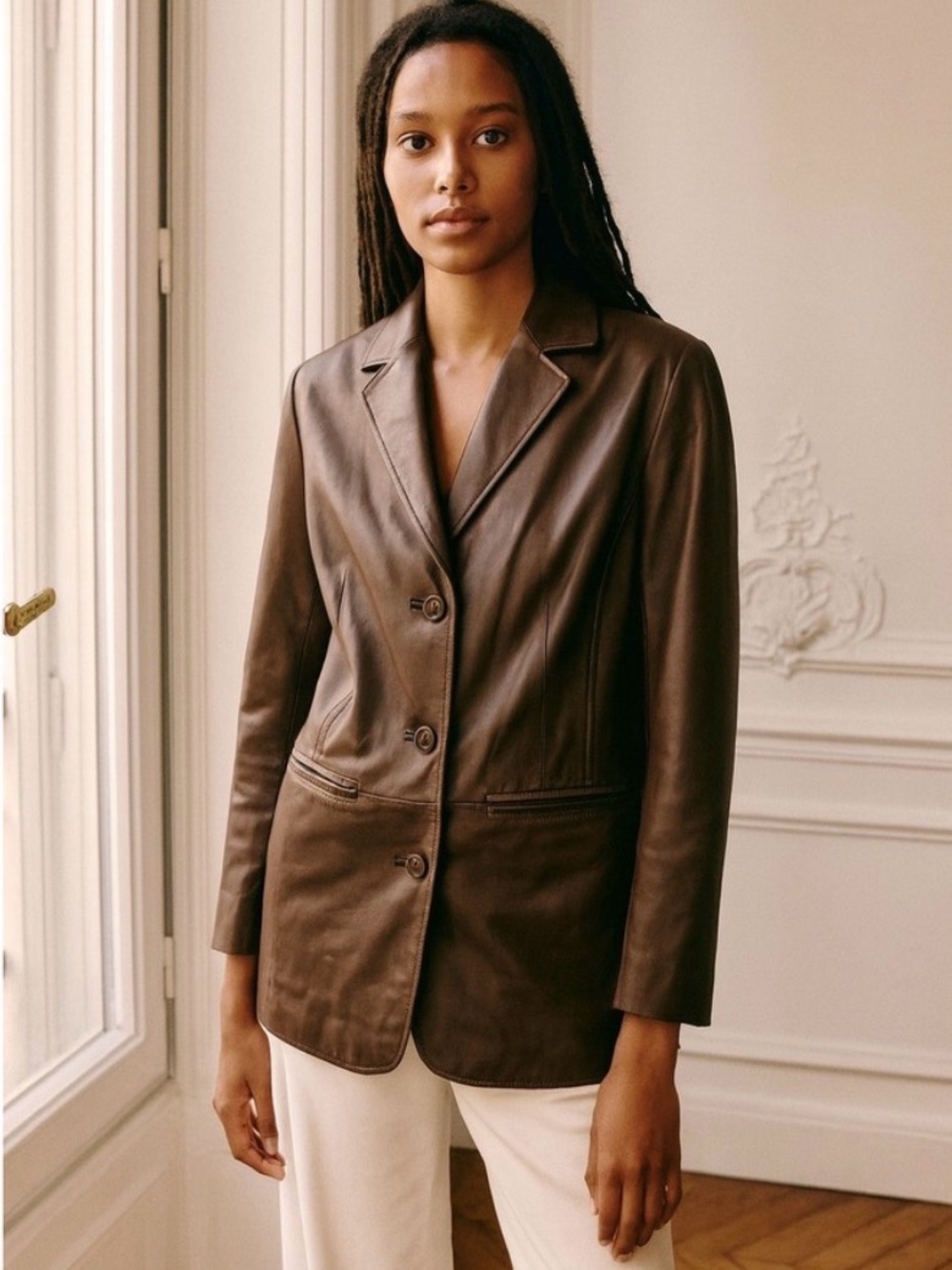 Preston & York Women's Dark Brown Leather Blazer